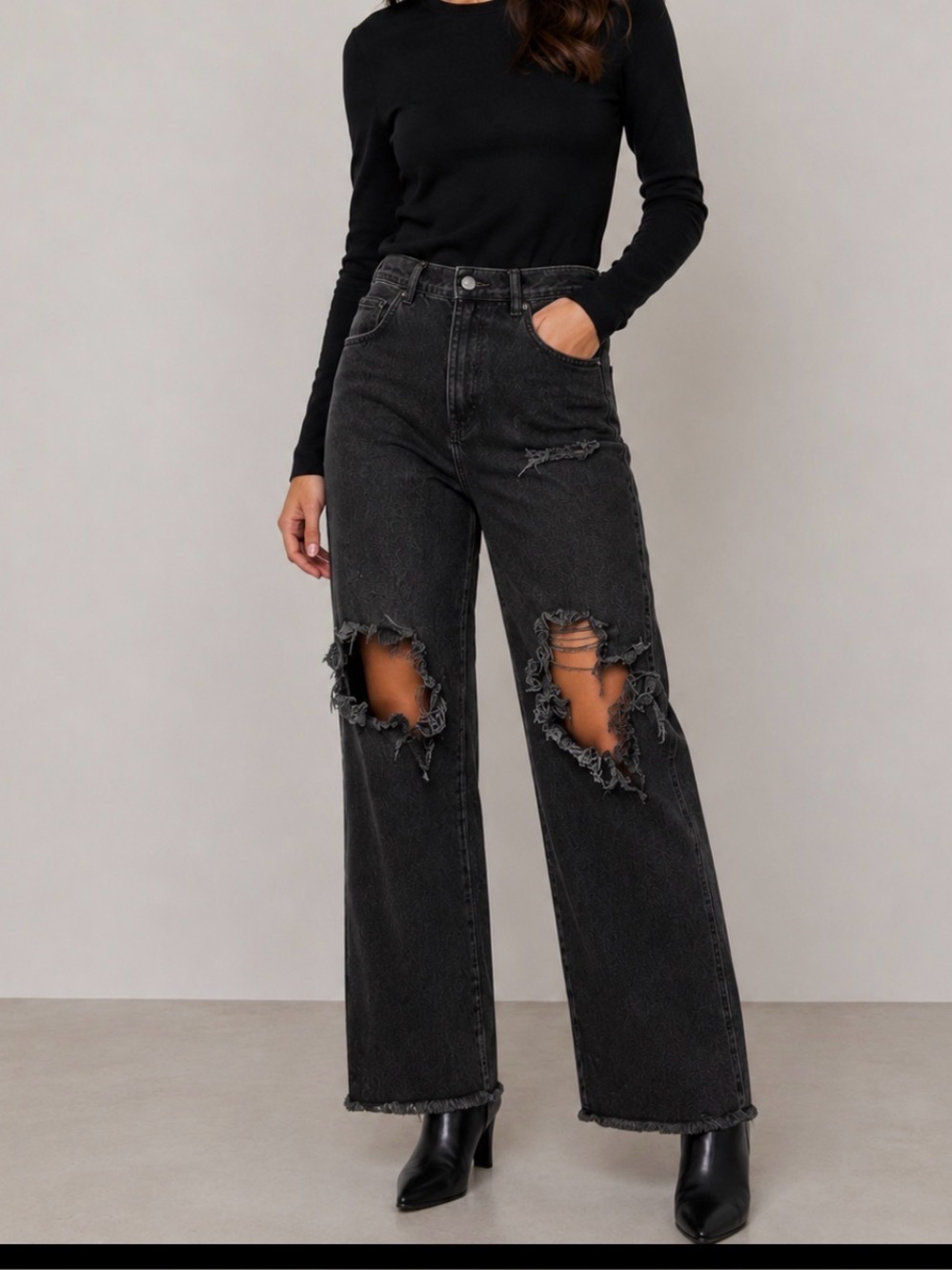 We the Free Free People jeans black distressed wide leg factory faded SZ 26”